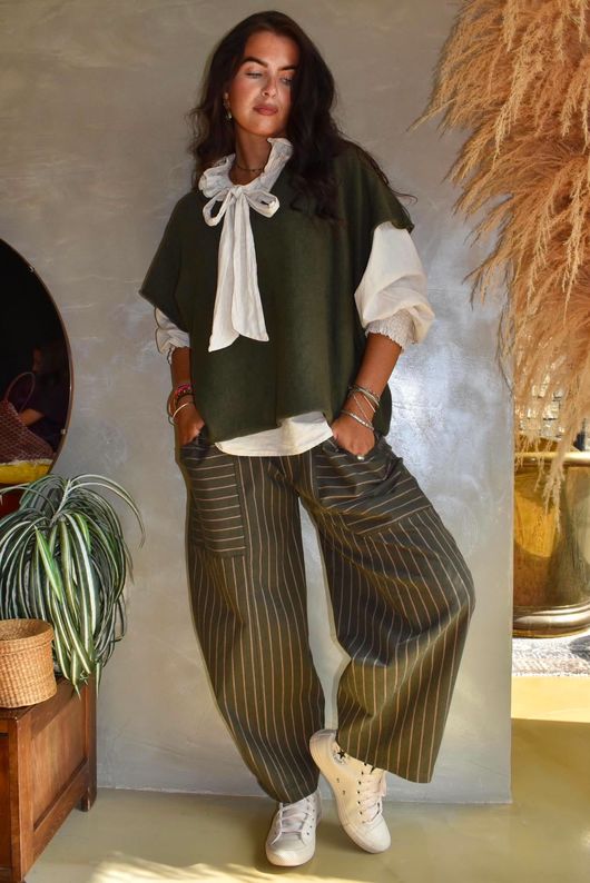 Burlington Stretch Button Pocket Barrel Pant Dark Khaki